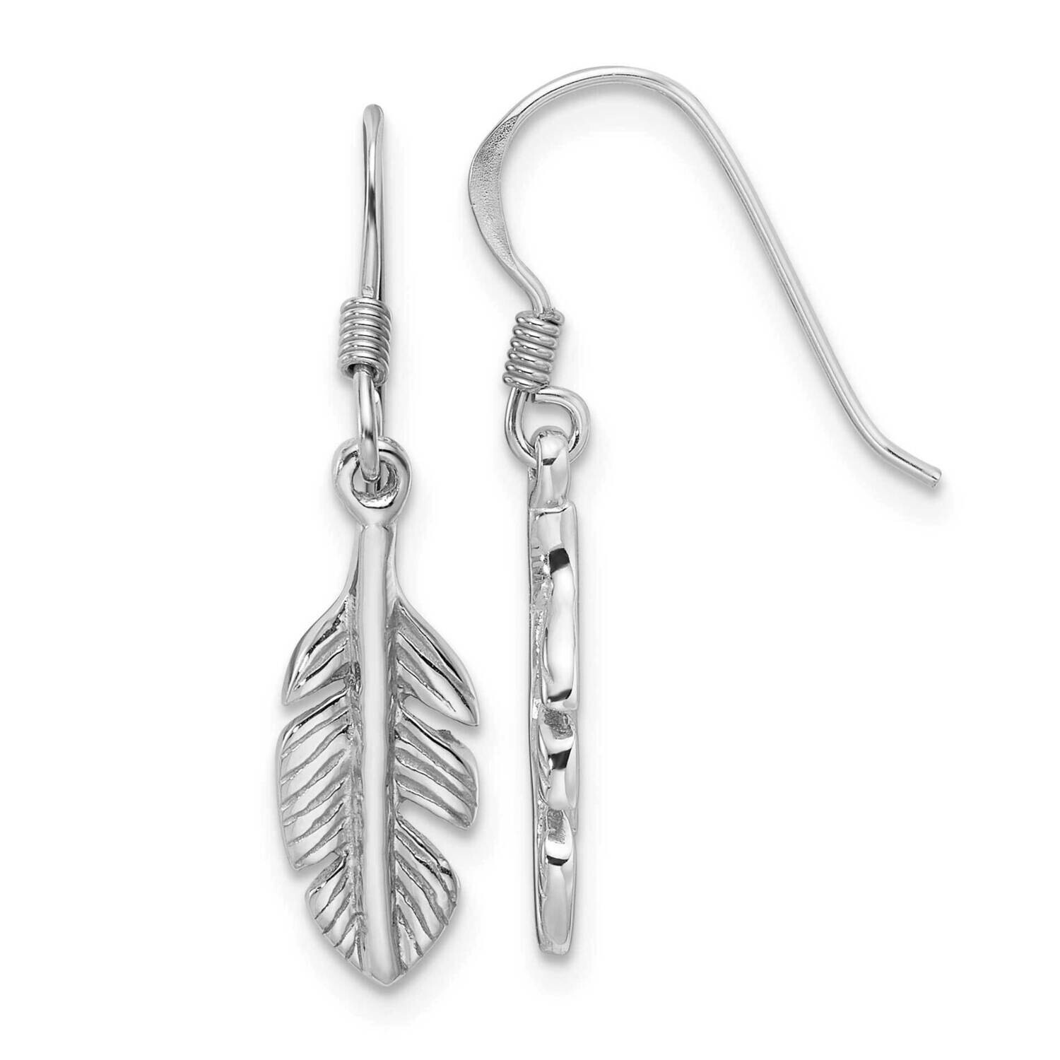Polished Feather Dangle Earrings Sterling Silver Rhodium-Plated QE17647