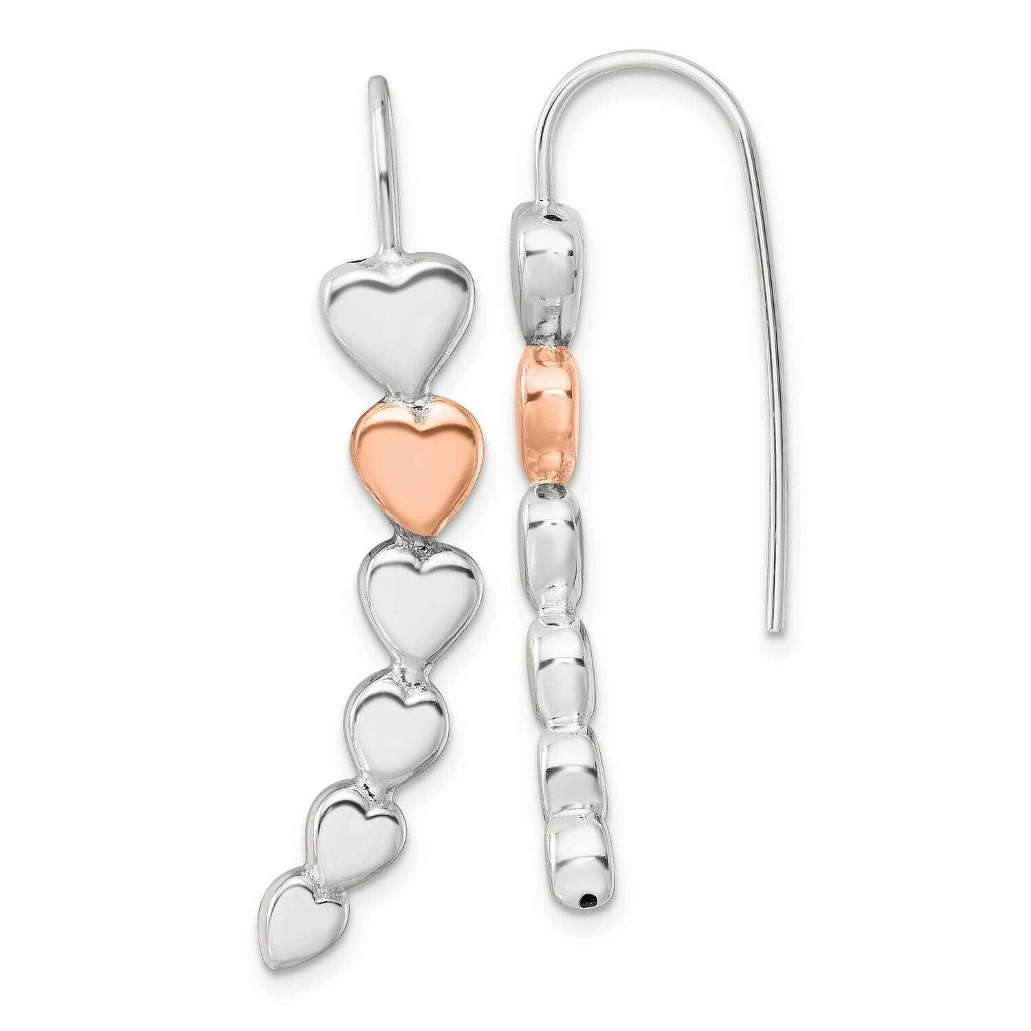 Rose-Tone Polished Heart Shepherd Hook Earrings Sterling Silver QE17532, MPN: QE17532,