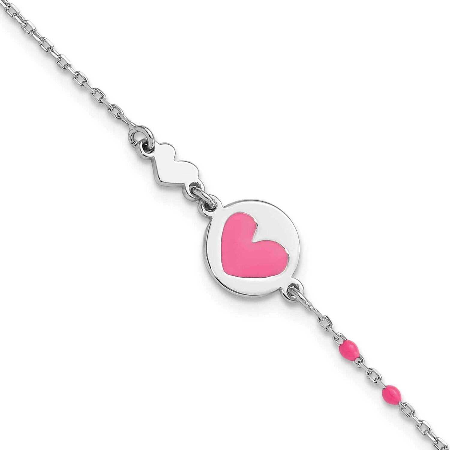 Pink Enamel Heart Children&#39;s 6 Inch Bracelet Sterling Silver Polished QG6725-6, MPN: QG6725-6,