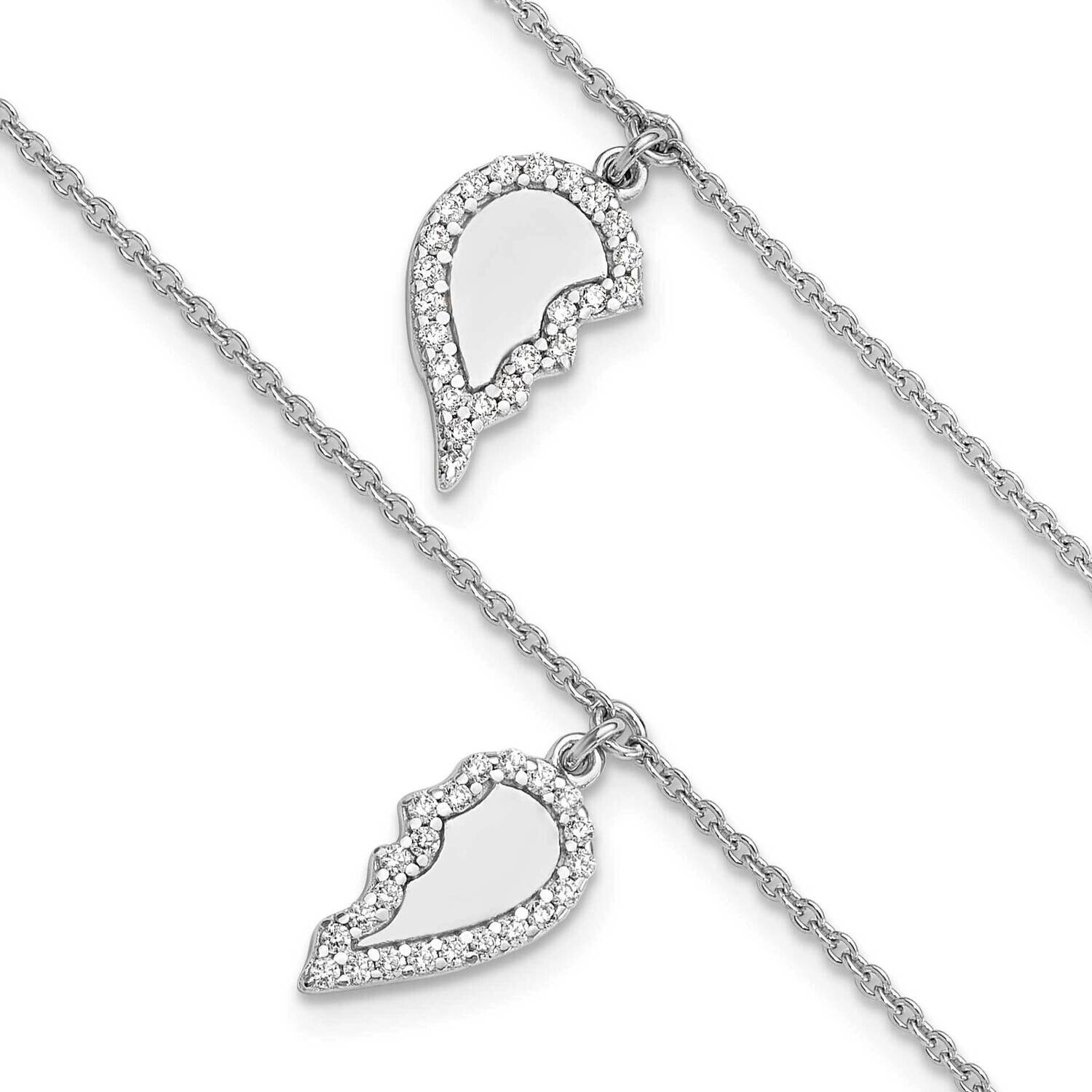 Rhod-Plated CZ Half Heart 7.25 Inch 1 Inch Extension 2 Bracelet Set Sterling Silver QG6357-7.25, MP…