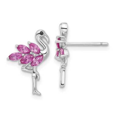 Rhod-Plated Pink Crystal Flamingo Post Earrings Sterling Silver QE17620, MPN: QE17620,