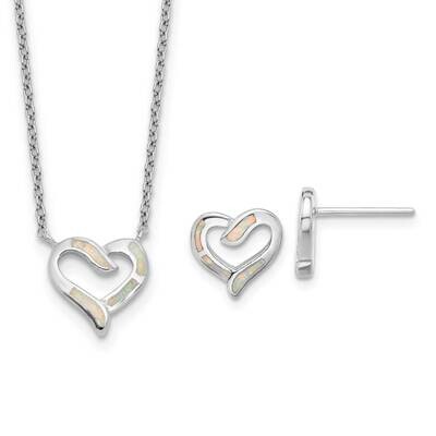 Rh-Pl Cr.Opal Heart 16 Inch Necklace 2 Inch Extension Earring Set Sterling Silver QG6716SET, MPN: Q…