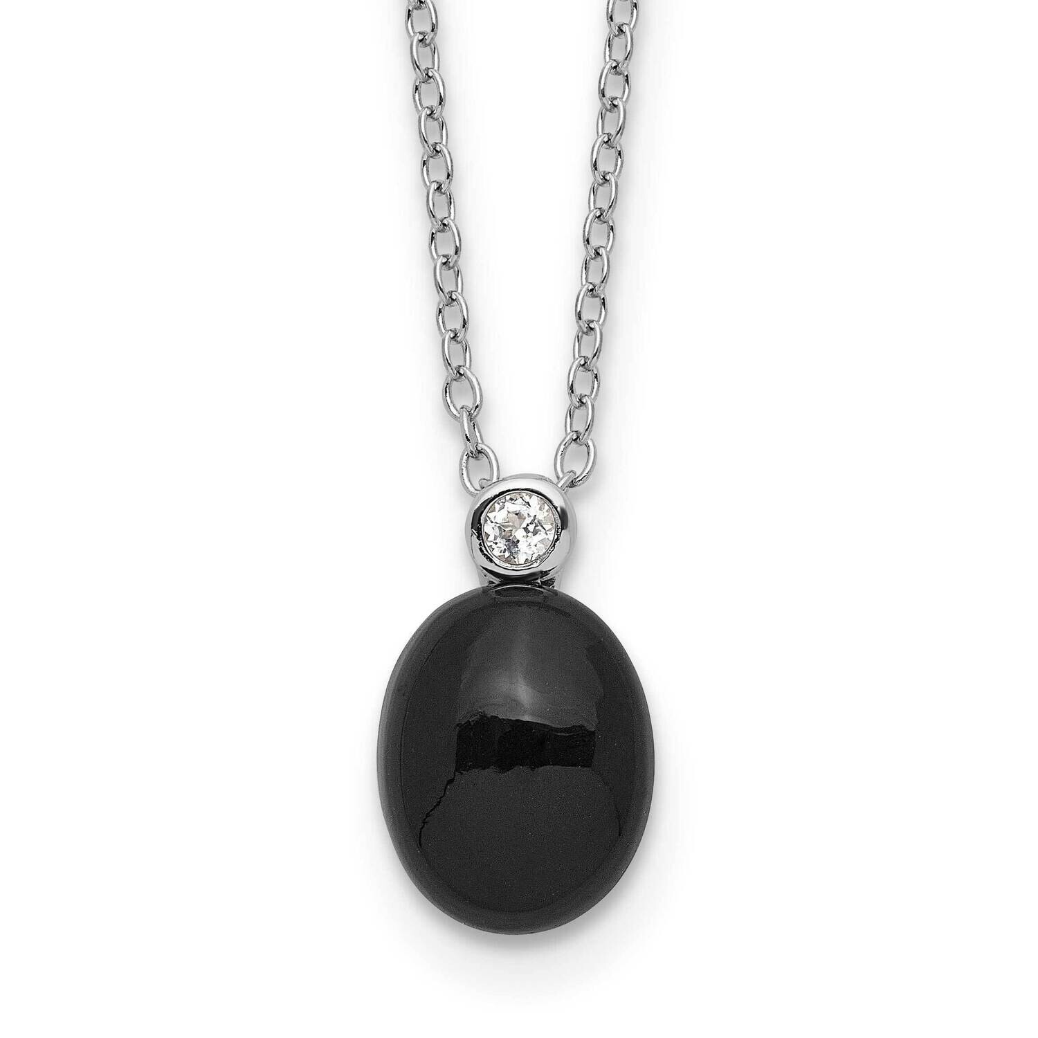 Rh-Plated Onyx .05Wt White Topaz 2 Inch Extension Necklace Sterling Silver QG6632-16, MPN: QG6632-1…