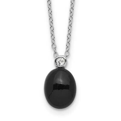 Rh-Plated Onyx .05Wt White Topaz 2 Inch Extension Necklace Sterling Silver QG6632-16, MPN: QG6632-1…