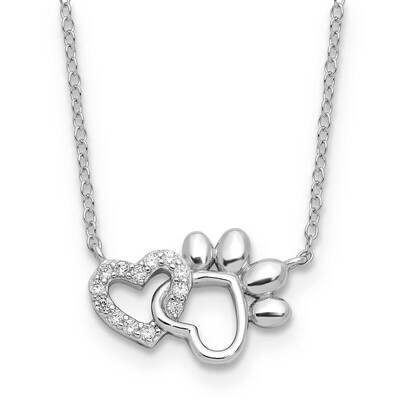 Rh-Plated CZ Heart Pawprint 16 Inch 2 Inch Extension Necklace Sterling Silver QG6683-16, MPN: QG668…