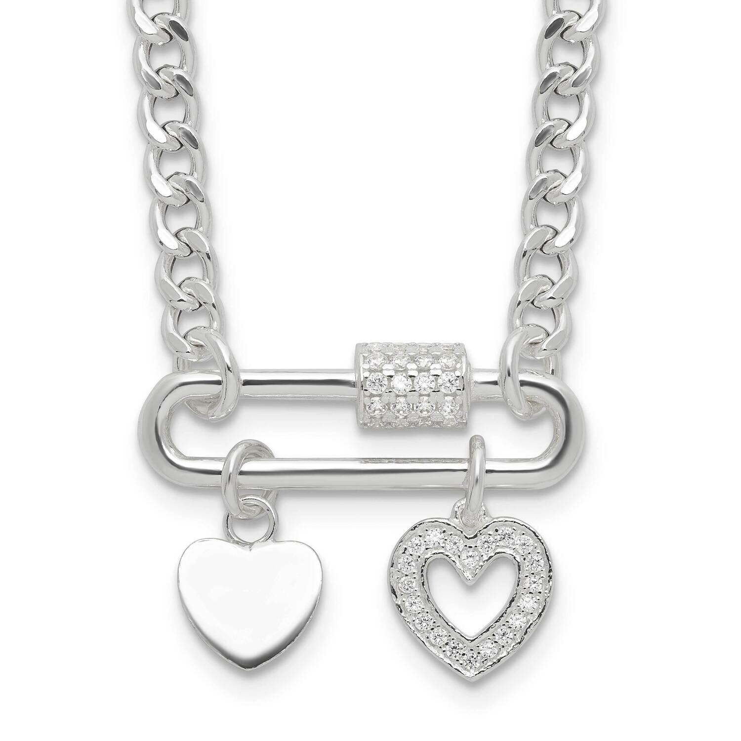 Rh-Plated CZ Heart Moveable 16.25 Inch 2 Inch Extension Necklace Sterling Silver QG6548-16.25, MPN:…