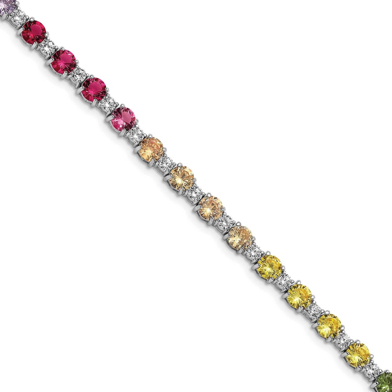 Prizma 7.5 Inch White Colorful Round CZ Bracelet Sterling Silver Rhodium-Plated QG5709-7.5, MPN: QG…