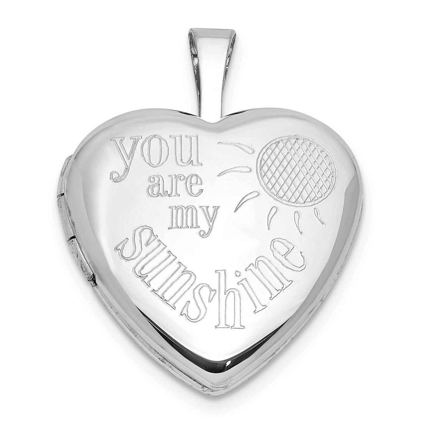 Rh-Plated You Are My Sunshine 16mm Heart Locket Sterling Silver QLS1155