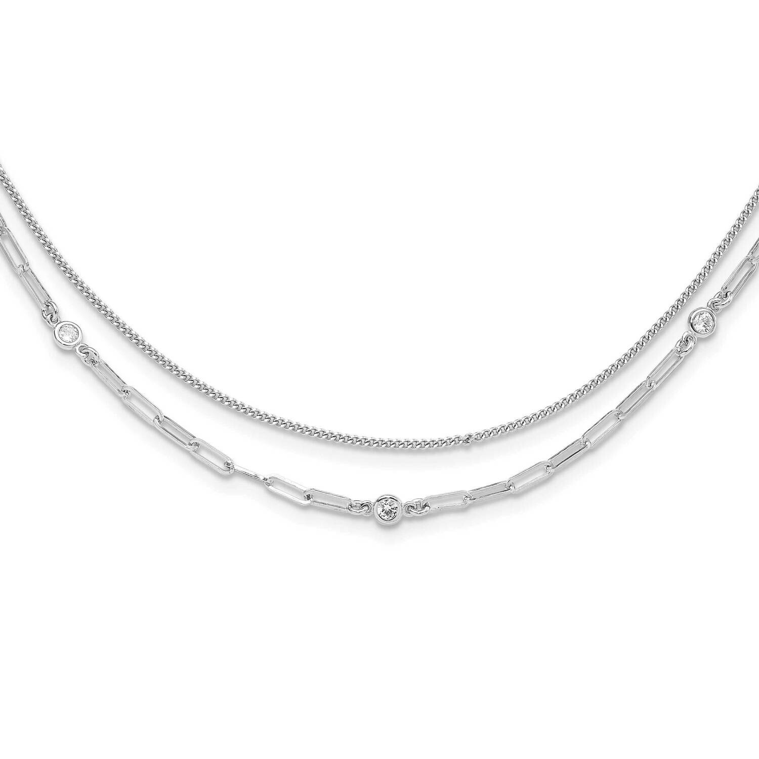 CZ 2 Str17 Inch 2 Inch Extender Necklace Sterling Silver Rhodium-Plated QG6495-17, MPN: QG6495-17,