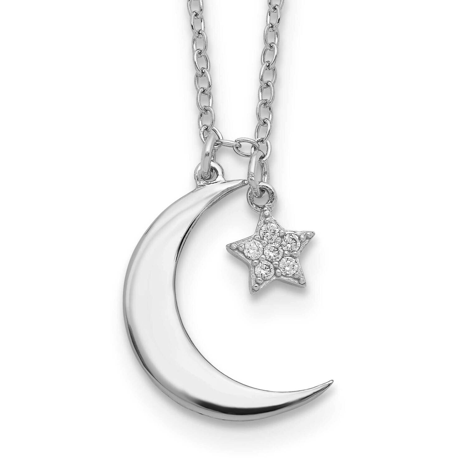 CZ Star Moon 2 Inch Extender Necklace Sterling Silver Rhodium-Plated QG5683-16