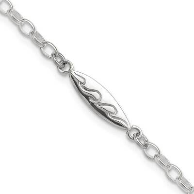 Antiqued Polished Etched Waves Surf Board Bracelet 7.25 Inch Sterling Silver QG6320-7.25, MPN: QG63…