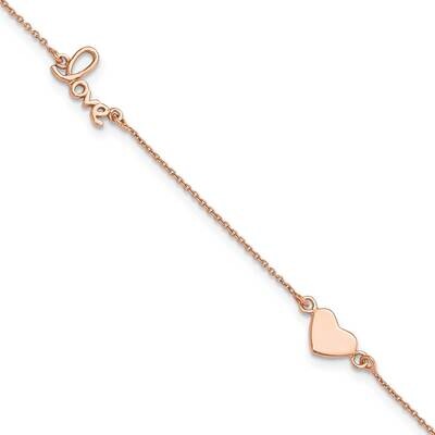 Rose Tone Love Heart 9 Inch Plus 1 Inch Extension Anklet Sterling Silver QG4187RP-9, MPN: QG4187RP-…