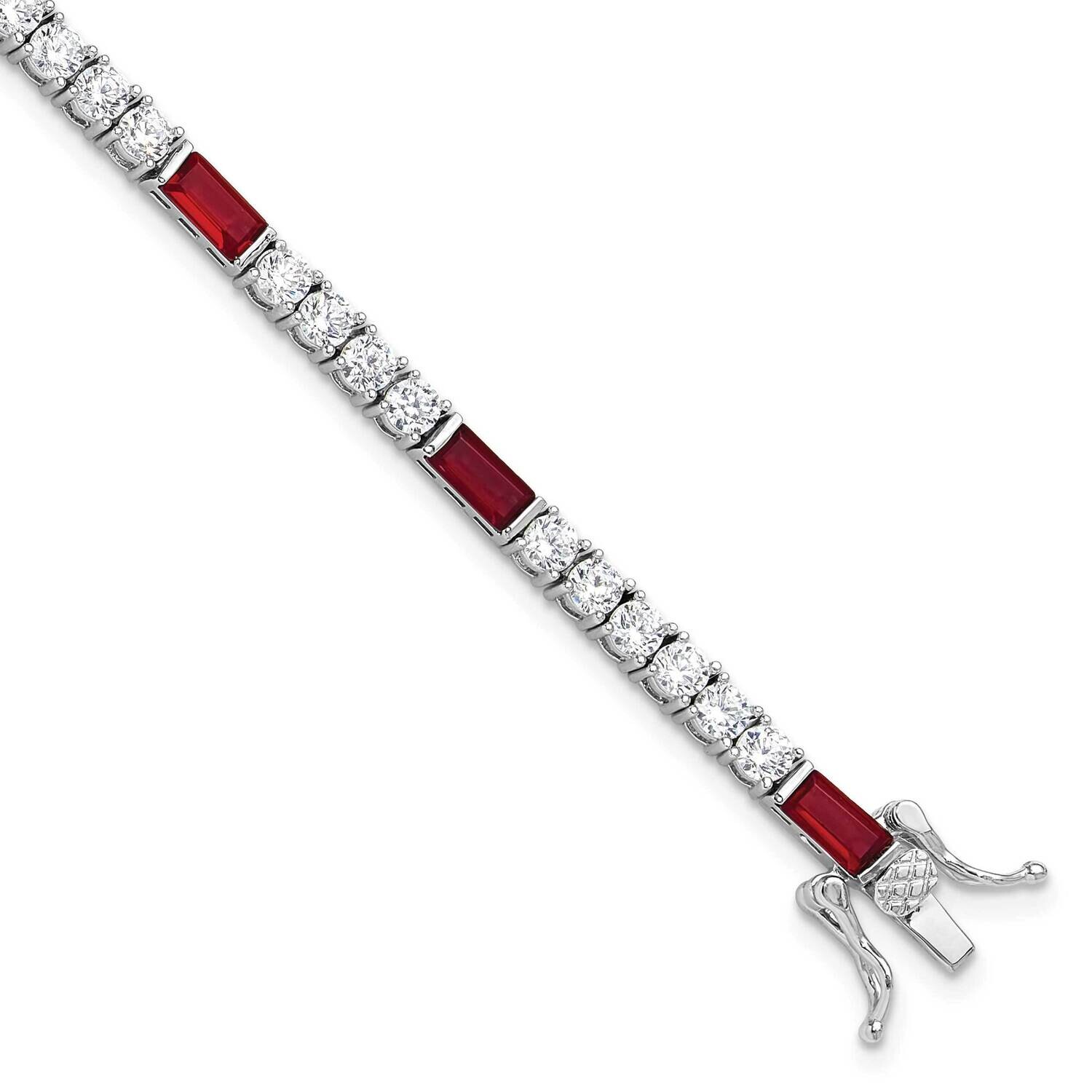 Red White CZ 7.25 Inch Tennis Bracelet Sterling Silver Rhodium-Plated QG6484-7.25, MPN: QG6484-7.25,