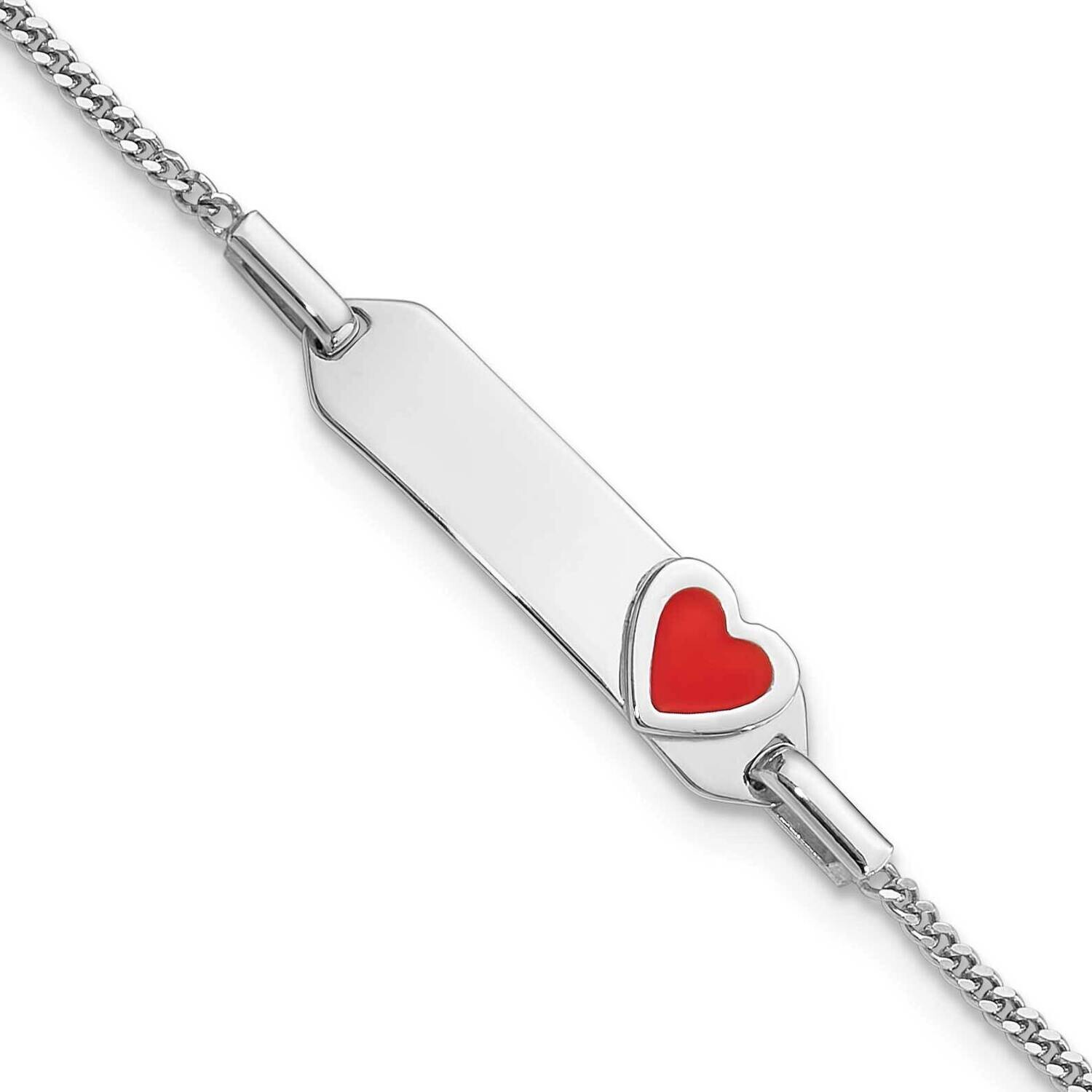 Enameled Heart Children&#39;s Id 6 Inch Bracelet Sterling Silver Rhodium-Plated QID251-6, MPN: QID251-6,