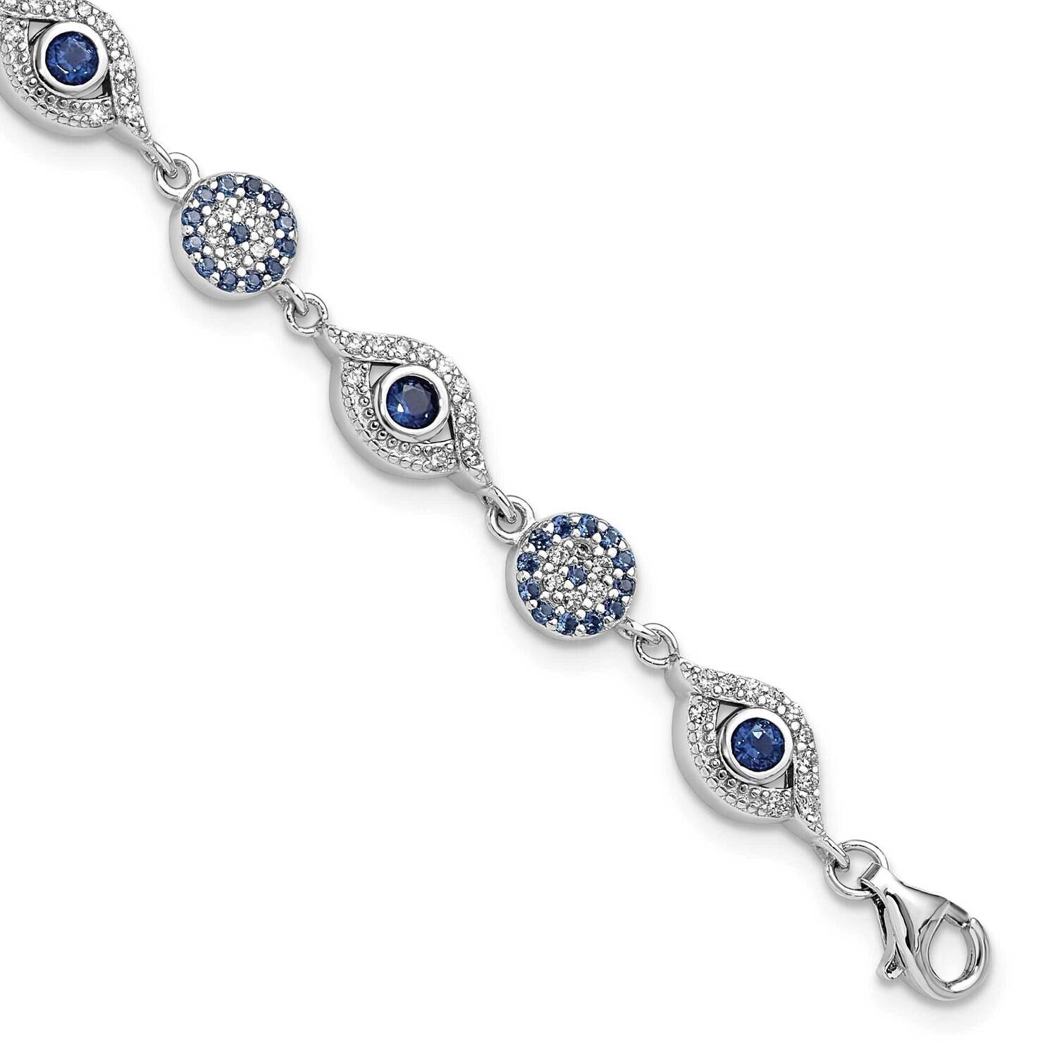 Rh-Plated Blue White CZ Evil Eye 7.25 Inch 1.5 Inch Extender Bracelet  Sterling Silver QG6476-7.25,…