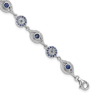Rh-Plated Blue White CZ Evil Eye 7.25 Inch 1.5 Inch Extender Bracelet  Sterling Silver QG6476-7.25,…