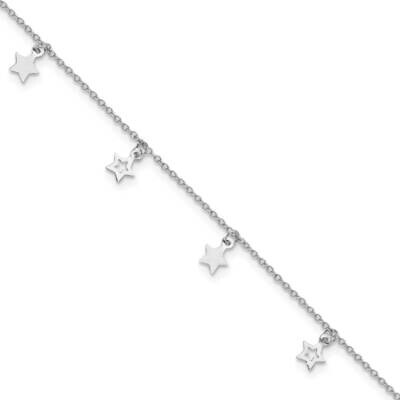 Polished Star 9.5 Inch Plus 1 Inch Extender Anklet Sterling Silver Rhodium-Plated QG6303-9.5, MPN: …