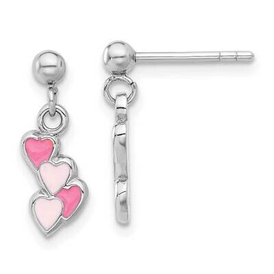 Pink Enameled Hearts Children&#39;s Post Dangle Earrings Sterling Silver Rhodium-Plated QE17716, MPN: Q…