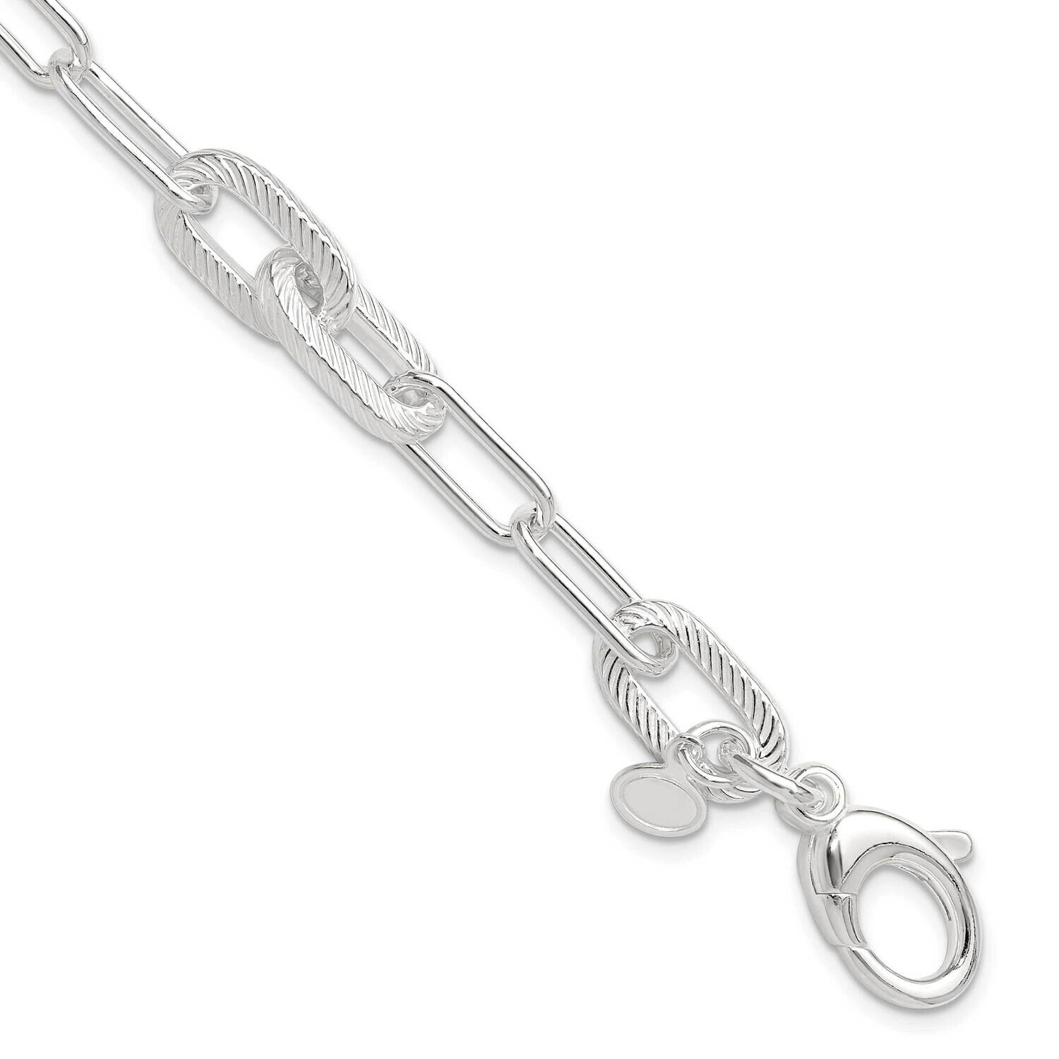 Textured Paperclip Link Bracelet 7.5 Inch Sterling Silver Polished QG6398-7.5, MPN: QG6398-7.5,