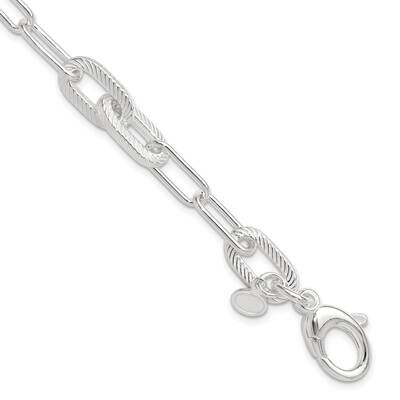 Textured Paperclip Link Bracelet 7.5 Inch Sterling Silver Polished QG6398-7.5, MPN: QG6398-7.5,