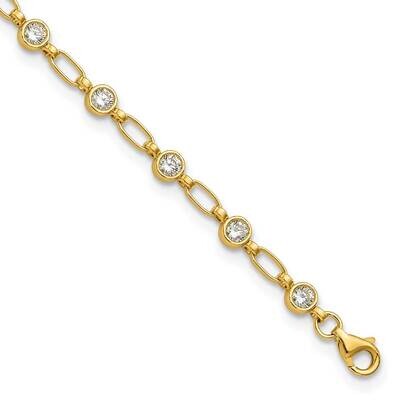 Gold-Tone Bezel CZ 10 Inch Anklet Sterling Silver QG6326-10, MPN: QG6326-10,