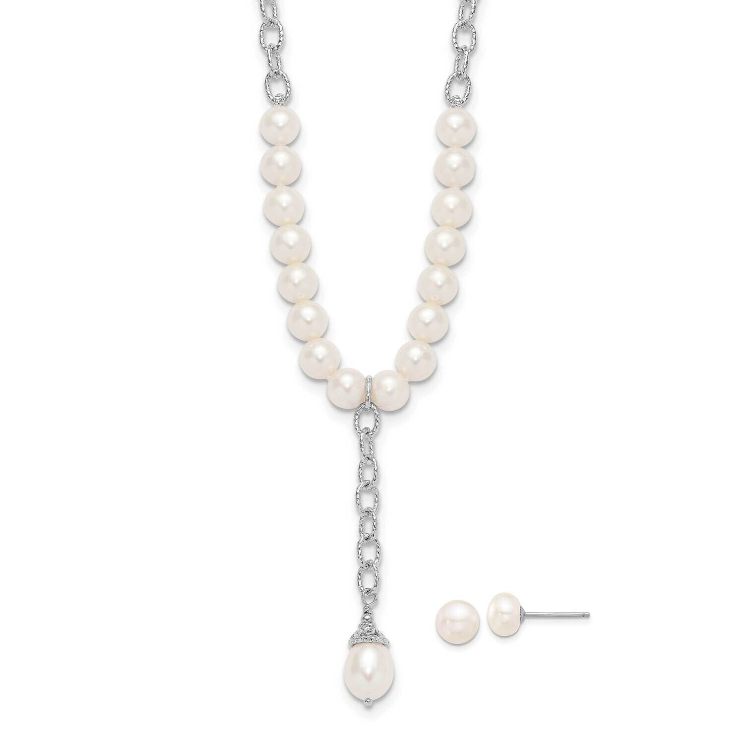Rh-Plated Fwc Pearl Dangle 18 Inch Necklace Post Earring Set Sterling Silver QH5781SET, MPN: QH5781…