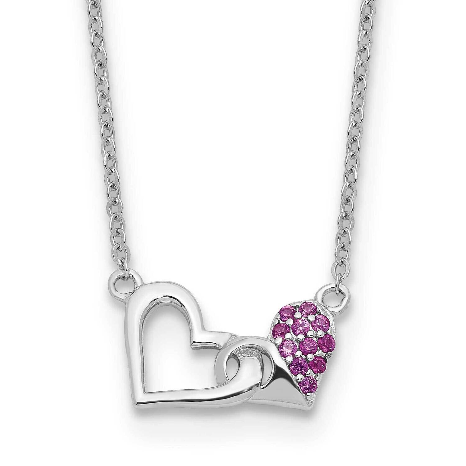 Pink CZ Hearts 16 Inch 2 Inch Extension Necklace Sterling Silver Rhodium-Plated QG6749-16, MPN: QG6…