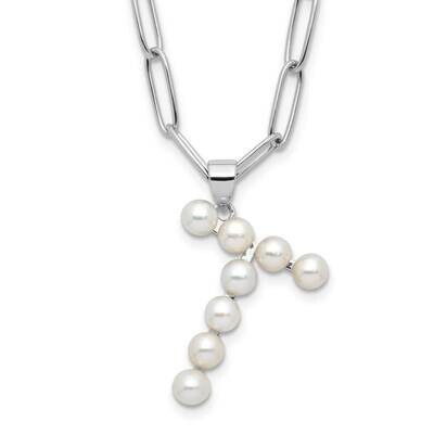 Rh-Plated 3-5.5mm Fwc Pearl Letter T 18 Inch Necklace Sterling Silver QH5808T-18, MPN: QH5808T-18,