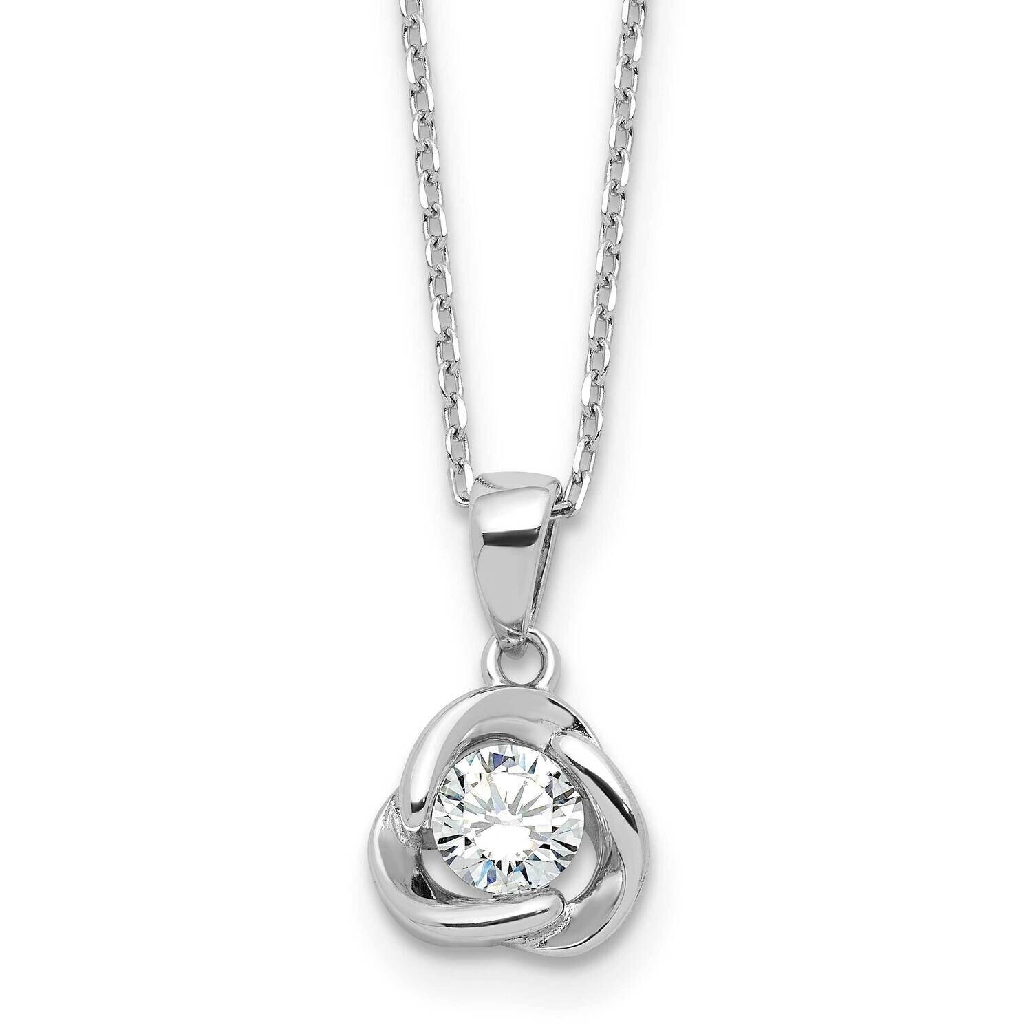 CZ In Love Knot 16 Inch 2 Inch Extension Necklace Sterling Silver Rhodium-Plated QG6653-16, MPN: QG…