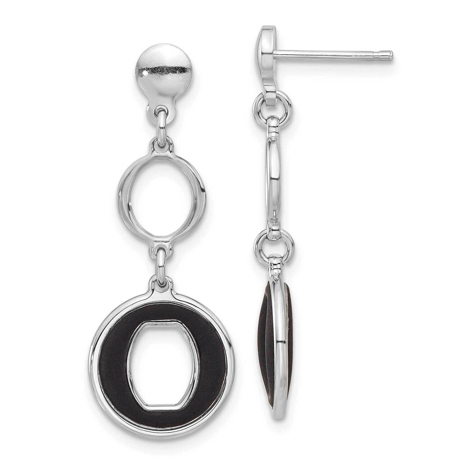 Polished Black Circle Post Dangle Earrings Sterling Silver Rhodium-Plated QG6710E, MPN: QG6710E,