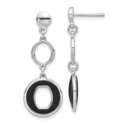 Polished Black Circle Post Dangle Earrings Sterling Silver Rhodium-Plated QG6710E, MPN: QG6710E,