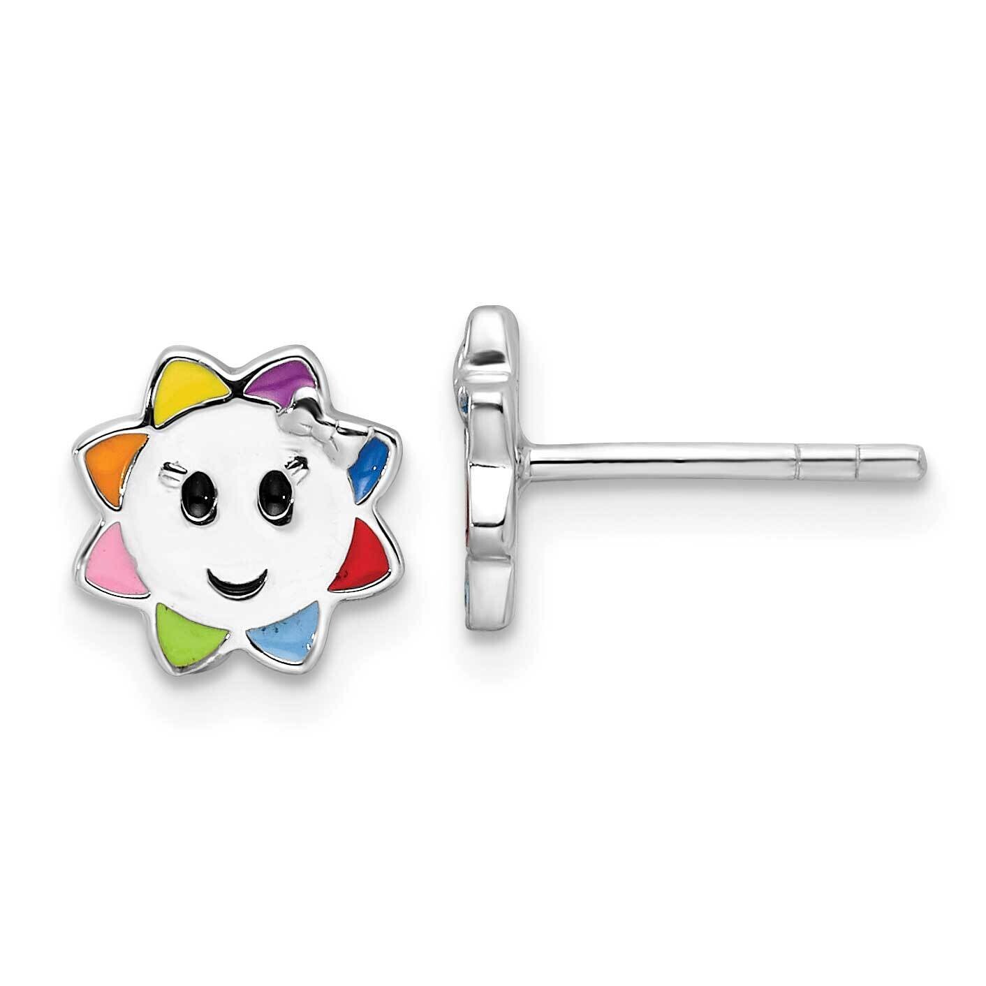 Rh-Plated Multicolor Enameled Sun Children&#39;s Post Earrings Sterling Silver QE17725, MPN: QE17725,