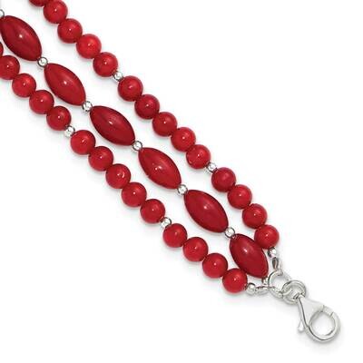 Coral Beaded 3-Str7.75 Inch 1 Inch Extension Bracelet Sterling Silver QH5724-7.75, MPN: QH5724-7.75,