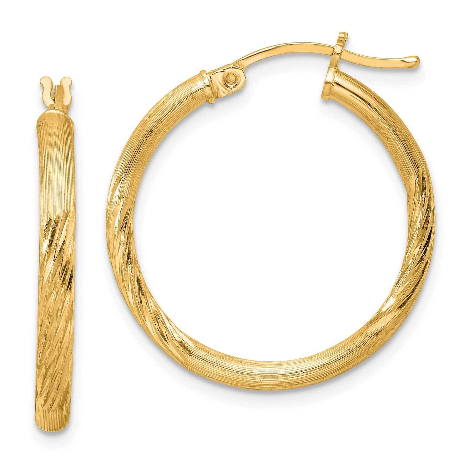 Flash Gold-Plated 2.5mm Polished Satin Diamond-Cut Hoop Earrings Sterling Silver QE3556GP, MPN: QE3…