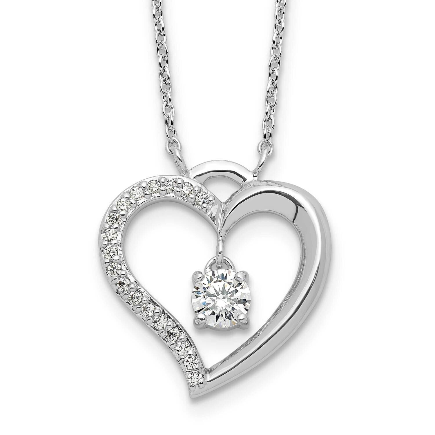 Rhod-Plated Polished CZ Open Heart 1.25 Inch Extension Necklace Sterling Silver QG6602-16.5, MPN: Q…