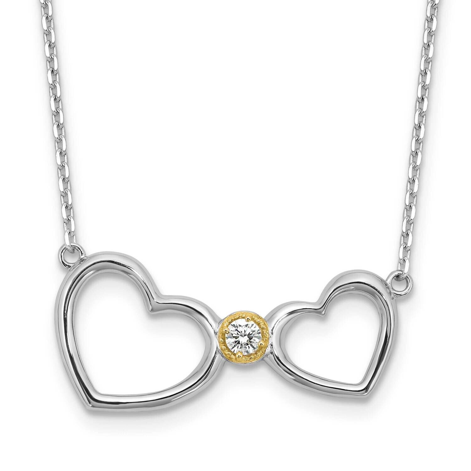 Sterling Silver Accent Rh-Plated CZ Heart 2In. Extension Necklace 14k Gold QG6616-16.25, MPN: QG661…