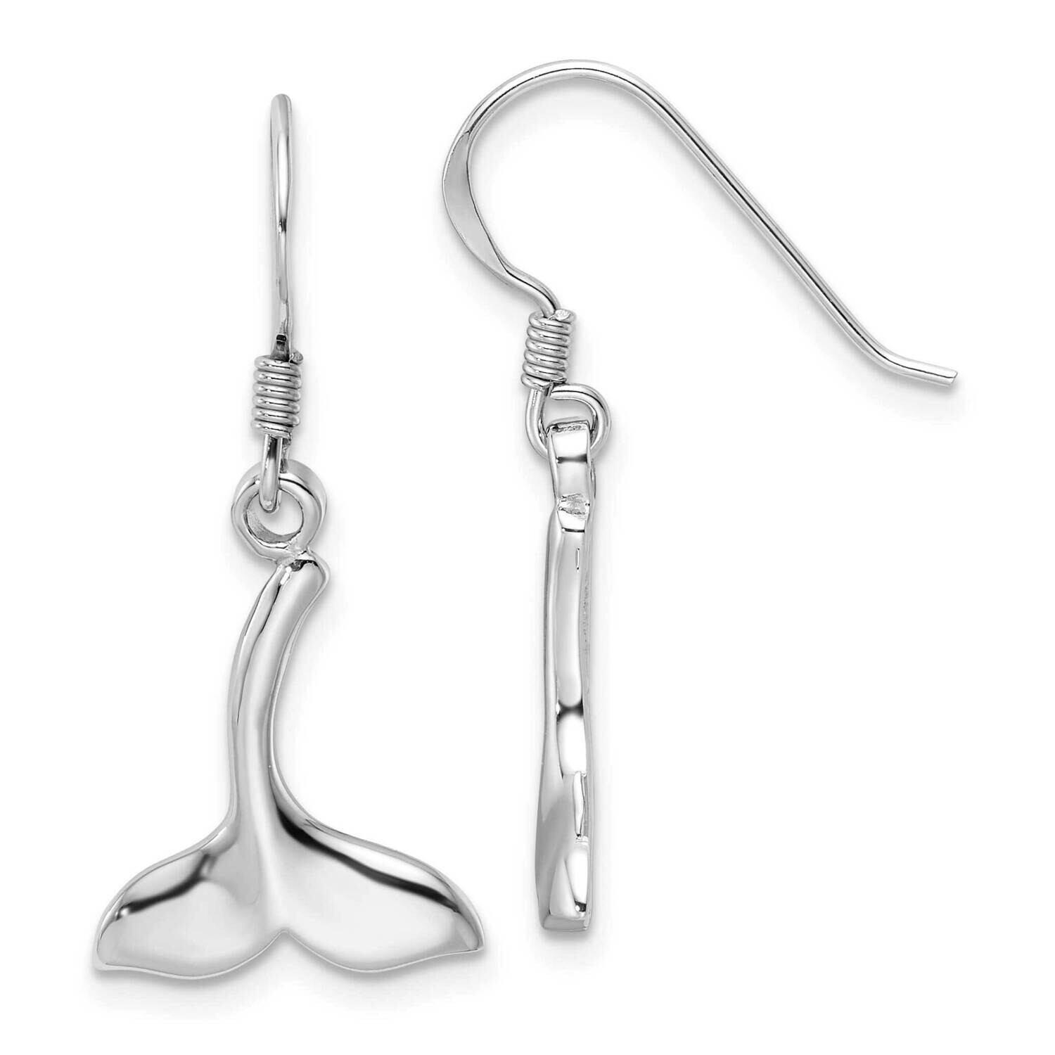 Polished Whale Tail Dangle Earrings Sterling Silver Rhodium-Plated QE17558, MPN: QE17558,
