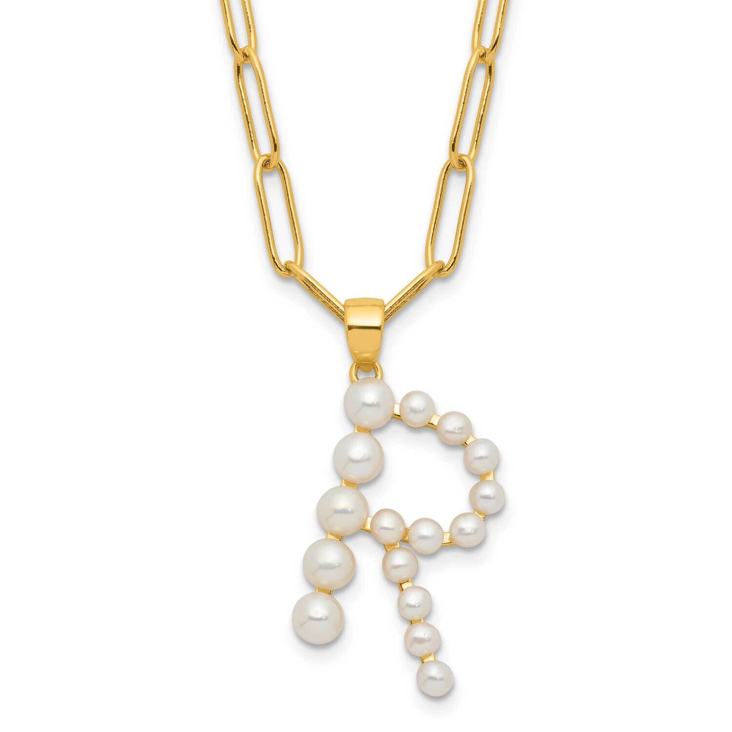 Gold-Plated 3-5.5mm Fwc Pearl Letter R 18 Inch Necklace Sterling Silver QH5808GPR-18, MPN: QH5808GP…