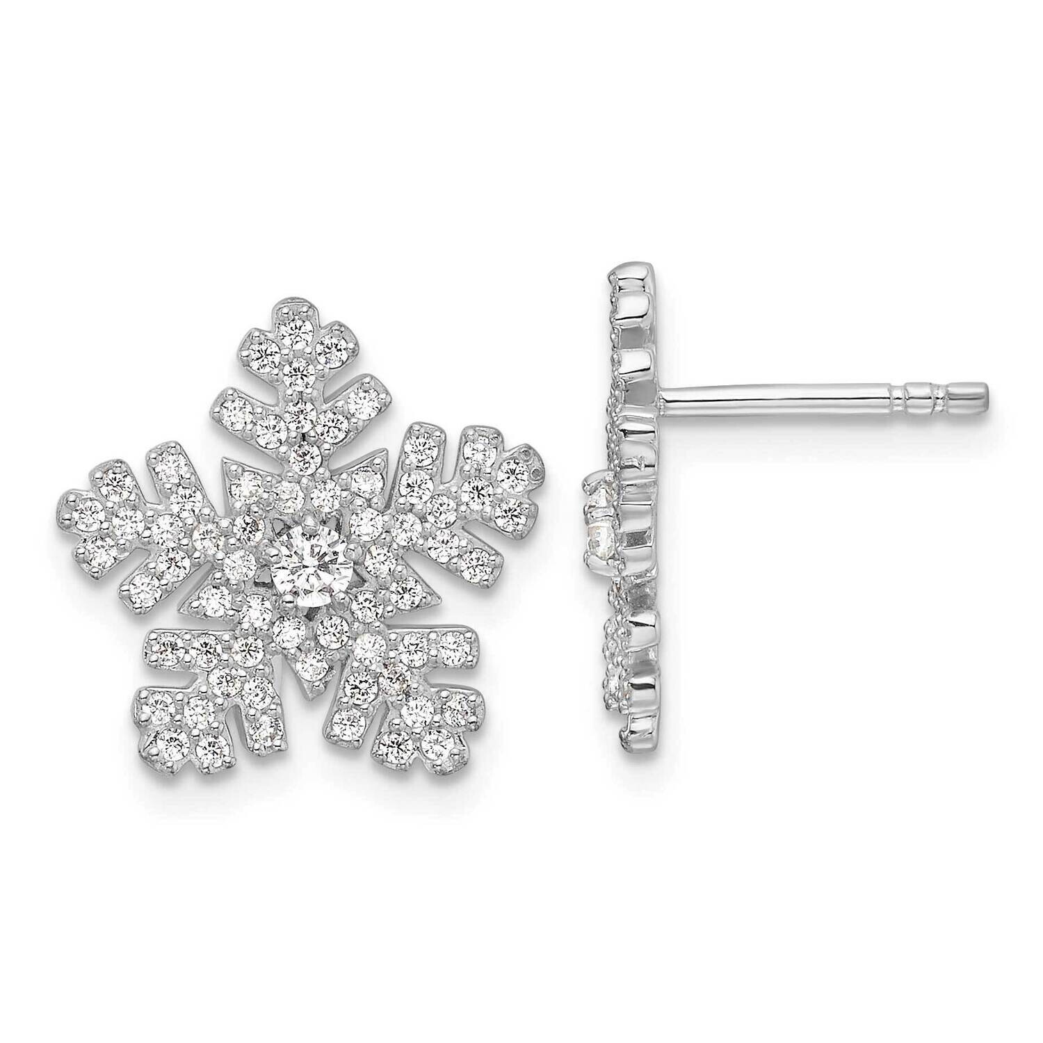 CZ Snowflake Post Earrings Sterling Silver Rhodium-Plated QE17670, MPN: QE17670,