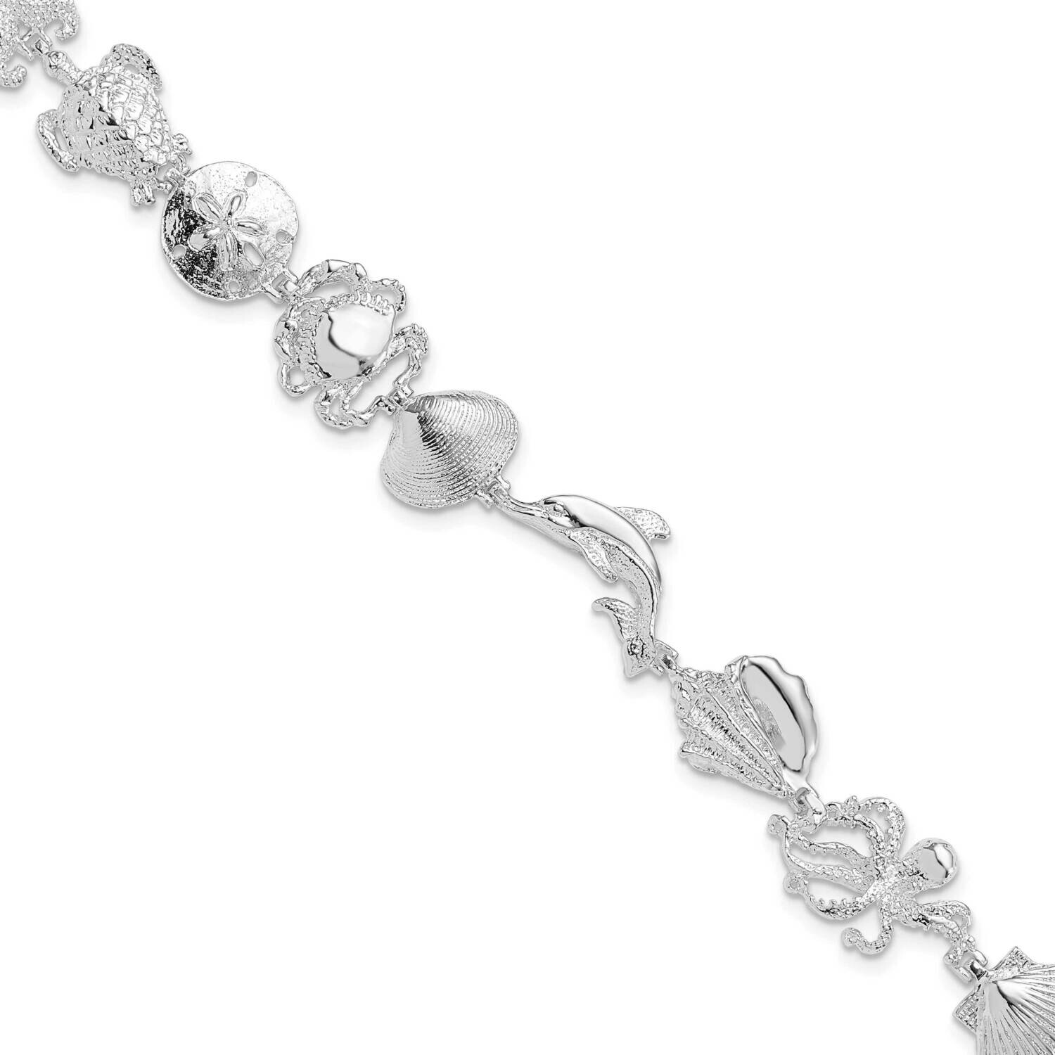 Multi-Shell Sealife Bracelet 7.25 Inch Sterling Silver Polished QH5579-7.25, MPN: QH5579-7.25, 6372…