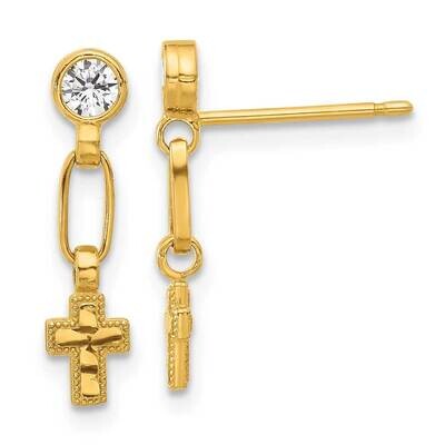Gold-Tone Polished &amp; Textured CZ Cross Post Dangle Earrings Sterling Silver QE17692GP, MPN: QE17692…