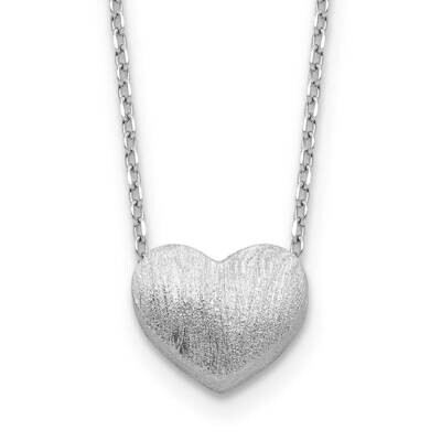 Rho-Plated Brushed Heart 16.5 Inch 1 Inch Extension Necklace Sterling Silver QG6615-16.5, MPN: QG66…