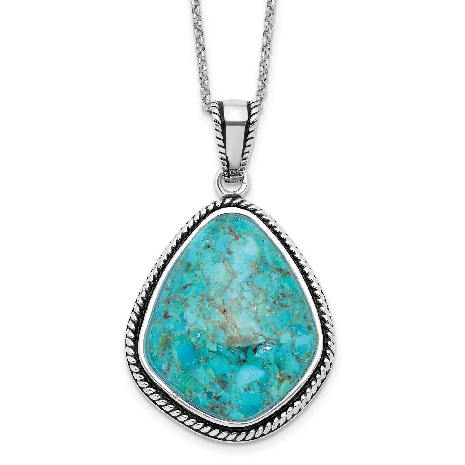 Rh-Pl Oxidized Compressed Turquoise 1.75 Inch Extension Necklace Sterling Silver QG6700-16, MPN: QG…