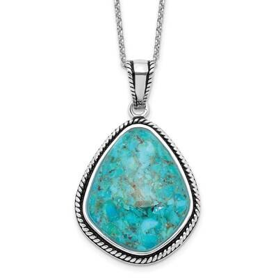 Rh-Pl Oxidized Compressed Turquoise 1.75 Inch Extension Necklace Sterling Silver QG6700-16, MPN: QG…