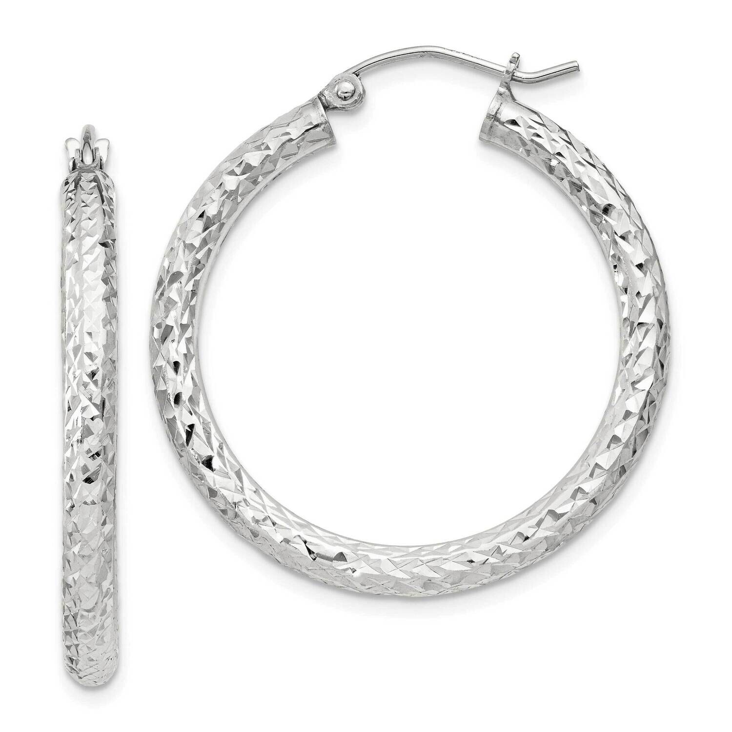 Diamond-Cut 3X30mm Hoop Earrings Sterling Silver QE8088SP