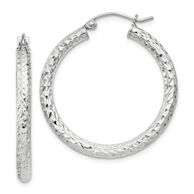 Diamond-Cut 3X30mm Hoop Earrings Sterling Silver QE8088SP, MPN: QE8088SP,