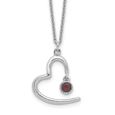 Rhod-Pltd Open Heart .06 Garnet 16 Inch 2 Inch Extension Necklace Sterling Silver QG6744GA-16, MPN:…