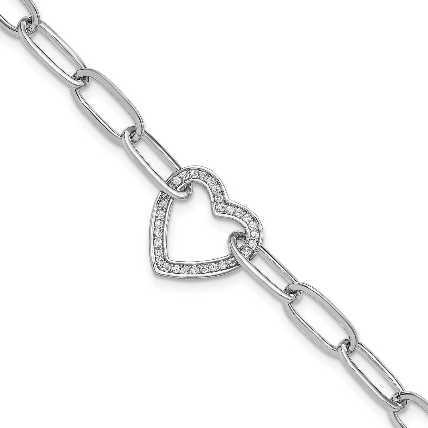 Paperclip CZ Heart 1 Inch Extender Bracelet Sterling Silver Rhodium-Plated QG6468-7, MPN: QG6468-7,