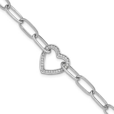 Paperclip CZ Heart 1 Inch Extender Bracelet Sterling Silver Rhodium-Plated QG6468-7, MPN: QG6468-7,