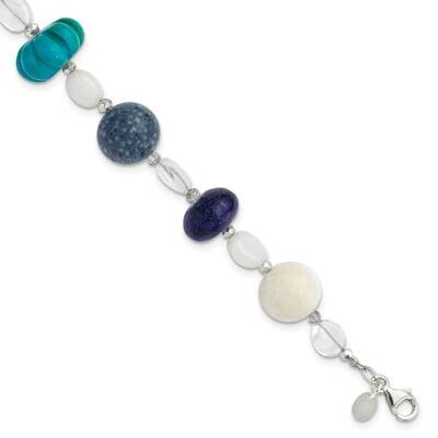 Coral,Howlite,Jade,Lapis,Quartz Crystal 1 Inch Extension Bracelet  Sterling Silver QH5694-7.5, MPN:…
